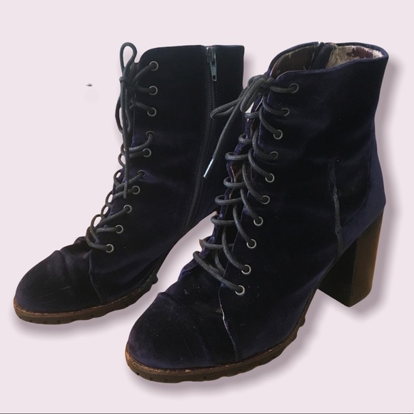 Blue Velvet Lace Up Boots - Picture 2 of 4